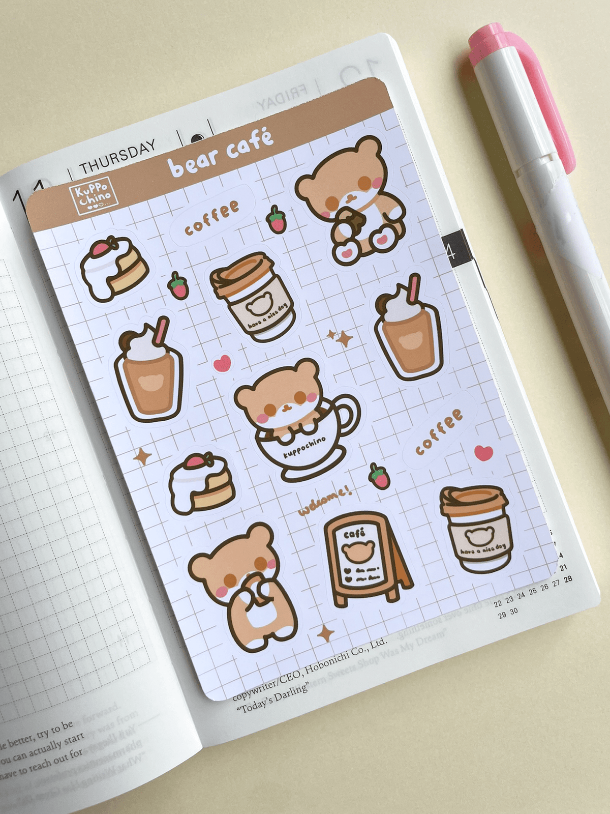 Kuppochino Cafe Bear Cafe Sticker Sheet