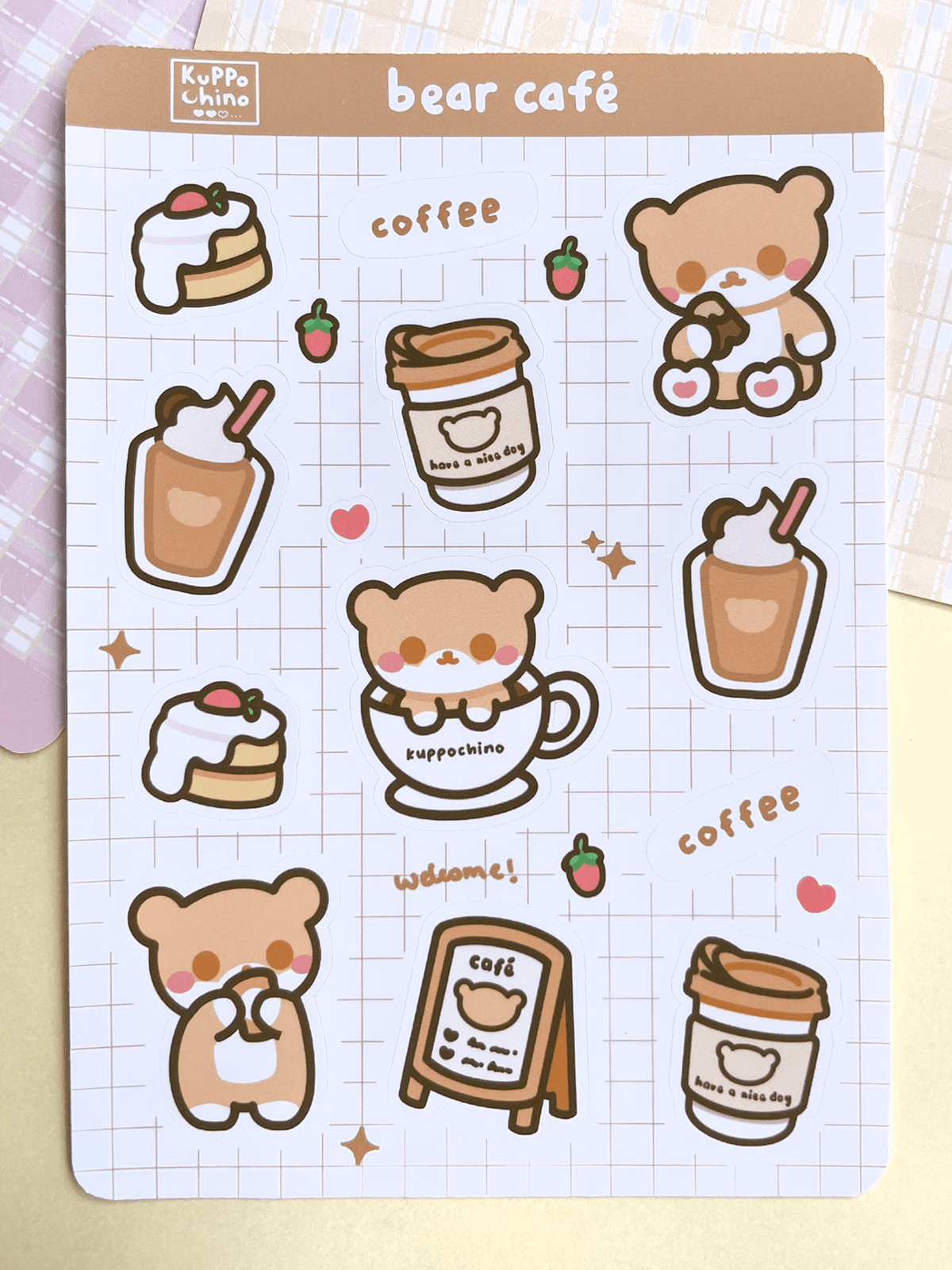 Kuppochino Cafe Bear Cafe Sticker Sheet